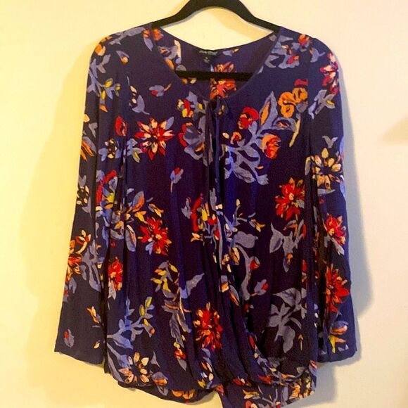 Lucky Brand Tops - Lucky Brand, Purple Floral, Wrap, Long Sleeve, Blouse, Size S, EUC